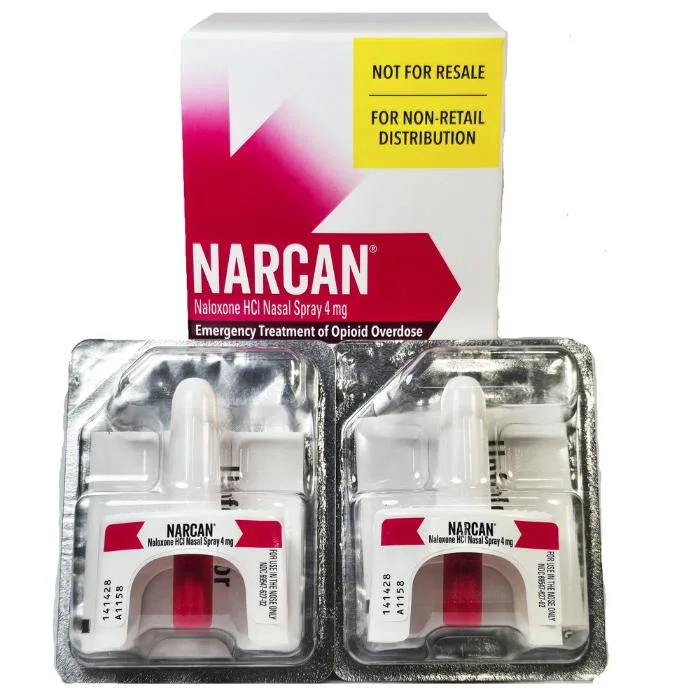 Narcan naloxone nasal spray 4 mg carton with two devices